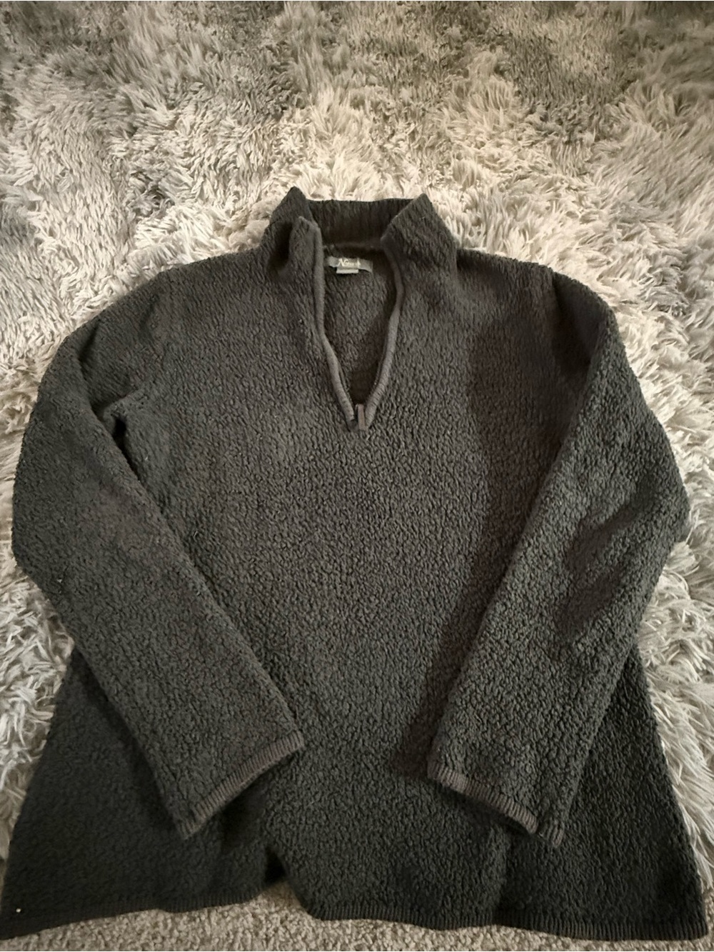 Womens Dark Gray Sherpa Quarter-Zip Sweater